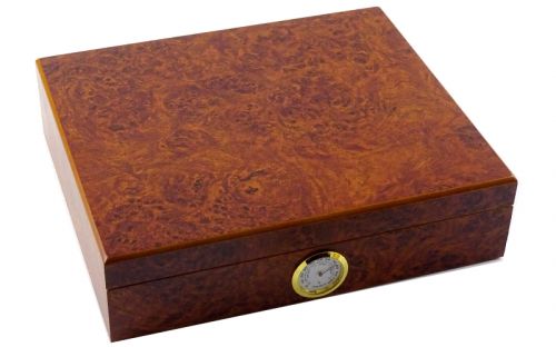 Humidor 30 szál szivarnak, cédrusfa szivar tároló doboz, külső hygrométerrel - gyökérmintás, barna színű, Angelo