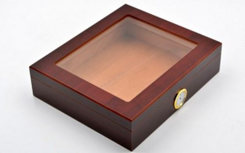 Humidor 30 szál szivar részére, cédrusfa szivar doboz, üvegtető, párásítóval, hygrométerrel - bordó, Angelo