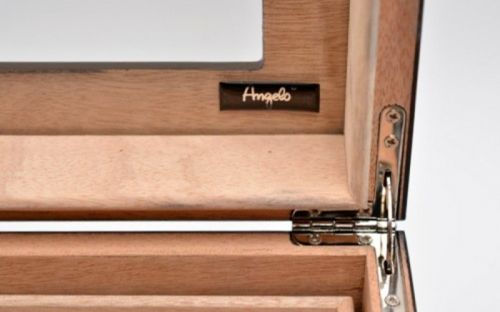 Gasztro humidor 80 szál szivar részére, üveges szivar doboz, cédrusfa, külső hygrométerrel és párásítóval - fekete, Angelo