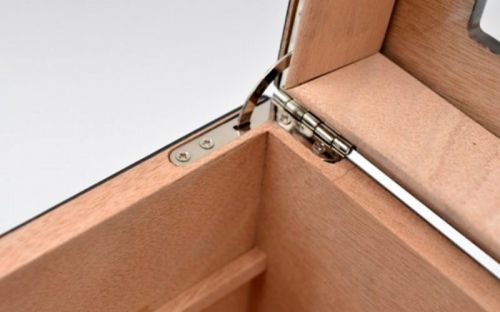 Gasztro humidor 80 szál szivar részére, üveges szivar doboz, cédrusfa, külső hygrométerrel és párásítóval - fekete, Angelo