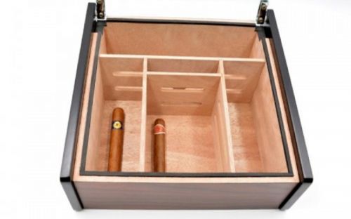 Hermoso humidor 80-100 szálas szivardoboz, cédrusfa szivartartó doboz, üvegtető, párásító - mahagóni borítással