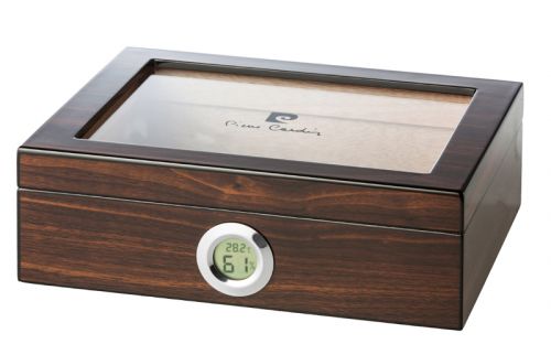 Humidor 30 szál szivarnak, cédrusfa szivartartó, üvegtetős, barna + AJÁNDÉK szett! - Pierre Cardin