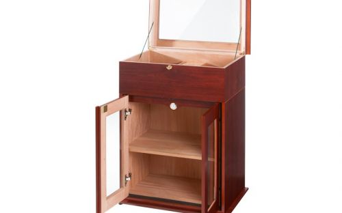 Szivarszekrény - szivar tároló, 250-400 szál szivarnak, cédrusfa belső, körbe üveges, hygrométer - Santo Domingo