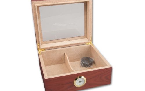 Matt barna szivar tartó doboz, cédrusfa, üvegtetővel, párásítóval, külső hygrométerrel