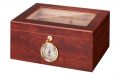 Humidor 50 szivar részére, barna színű cédrusfa szivar doboz, mintás üvegtetővel, külső hygrometerrel