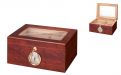 Humidor 50 szivar részére, barna színű cédrusfa szivar doboz, mintás üvegtetővel, külső hygrometerrel