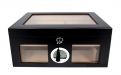Gasztrohumidor 100 szál szivar részére, üveges spanyol cédrusfa szivar doboz, párásító, digitális hygrométer - fekete, Achenty!