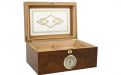 Humidor 50 szivar részére, barna színű cédrusfa szivar doboz, mintás üvegtetővel, külső hygrometerrel
