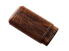 Szivartok barna bőrből - 3 Coronita szivar részére - Angelo, antik (11x6cm)