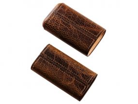 Szivartok barna bőrből - 3 Coronita szivar részére - Angelo, antik (11x6cm)