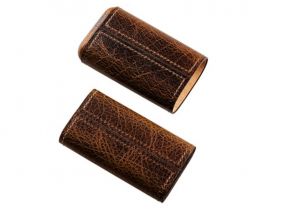 Szivartok sötétbarna bőrből - 3 Coronita szivar részére - Angelo, antik (11x6cm)