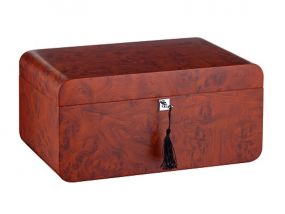 Humidor 80 szivar részére, cedrusfa, barna színű szivar doboz, párásítóval, hygrometerrel - gyökérmintás, Angelo