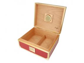 Humidor 40 szál szivar részére, piros, spanyol cédrusfa szivar doboz, fém keretes, párásítóval, hygrométerrel - Angelo
