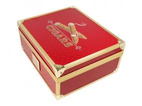 Humidor 40 szál szivar részére, piros, spanyol cédrusfa szivar doboz, fém keretes, párásítóval, hygrométerrel - Angelo
