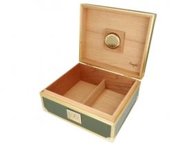 Humidor 40 szál szivar részére, zöld, spanyol cédrusfa szivar doboz, fém keretes, párásítóval, hygrométerrel - Angelo