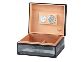 Humidor 40 szál szivar részére, szürke, spanyol cédrusfa szivar doboz, párásítóval, hygrométerrel - fémvázas, Angelo
