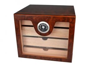 Humidor szekrény 80 szál szivarnak, spanyol cédrusfa, fiókos, külső higrométer, üveg ajtós - barna, Angelo