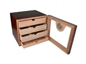 Humidor szekrény 80 szál szivarnak, spanyol cédrusfa, fiókos, külső higrométer, üveg ajtós - barna, Angelo