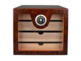 Humidor szekrény 80 szál szivarnak, spanyol cédrusfa, fiókos, külső higrométer, üveg ajtós - barna, Angelo
