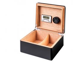 Humidor 50 szivar részére, fekete színű spanyol cédrusfa szivar doboz, párásító, digitális hygrométer - Angelo