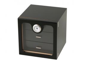 Humidor szekrény 80 szivar részére, spanyol cédrusfa, 3 fiókkal, hygrometer, üveg ajtó - matt fekete, Passatore