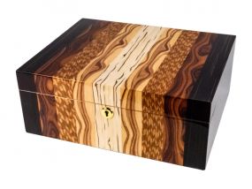 Humidor 50 szál szivar részére, lakkozott spanyol cédrusfa szivartartó doboz, párásító, hygrometer - Passatore