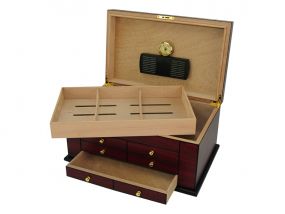 Exkluzív humidor 80-100 szál szivar részére, spanyol cédrusfa szivar tároló doboz, hygrométerrel, párásítóval - Cherry, Achenty!