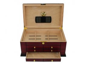 Exkluzív humidor 80-100 szál szivar részére, spanyol cédrusfa szivar tároló doboz, hygrométerrel, párásítóval - Cherry, Achenty!