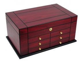 Exkluzív humidor 80-100 szál szivar részére, spanyol cédrusfa szivar tároló doboz, hygrométerrel, párásítóval - Cherry, Achenty!