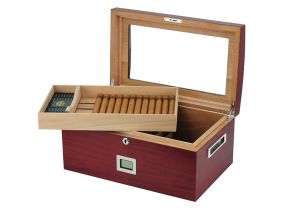 Gasztrohumidor 80-100 szál szivar részére, spanyol cédrusfa szivar tároló doboz üvegtetővel, hygrométerrel, párásítóval - Cherry, Achenty!