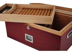 Gasztrohumidor 80-100 szál szivar részére, spanyol cédrusfa szivar tároló doboz üvegtetővel, hygrométerrel, párásítóval - Cherry, Achenty!