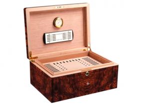 Luxuskivitelű humidor 60-80 szivar részére, Habana spanyol cédrusfa szivardoboz, párásítóval, higrométerrel