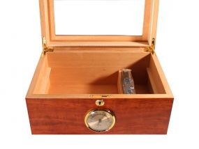 Gasztrohumidor 80 szál szivar részére, barna, cédrusfa szivar doboz, üveges, hygrométerrel és párásítóval - Achenty!