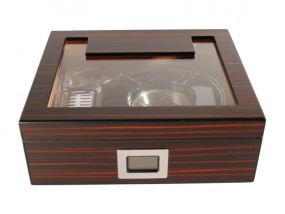 Humidor 30 szál szivarnak, üvegtetős, matt sötétbarna + AJÁNDÉK szett!
