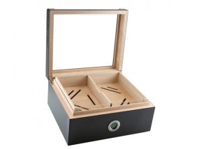 Gasztro humidor 80 szál szivar részére, spanyol cédrus szivartartó doboz, akril tetővel, párásító és digitális higrométer - carbon, Achenty! 