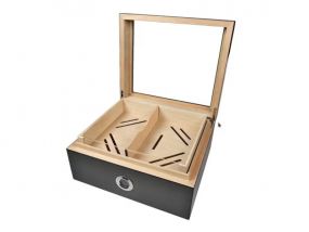 Gasztro humidor 80 szál szivar részére, spanyol cédrus szivartartó doboz, akril tetővel, párásító és digitális higrométer - carbon, Achenty! 
