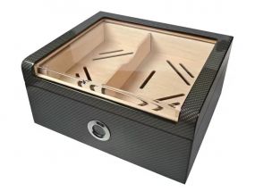 Gasztro humidor 80 szál szivar részére, spanyol cédrus szivartartó doboz, akril tetővel, párásító és digitális higrométer - carbon, Achenty! 