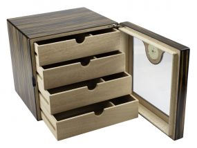Humidor szekrény 80 szál szivarnak, spanyol cédrusfa, 4 fókkal, külső higrométer, üveg ajtós - Makassar, Achenty