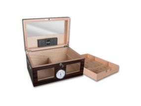 Exkluzív humidor 80-100 szál szivar részére, üveges, cédrus szivar tároló doboz, hygrométerrel, párásítóval - Achenty!