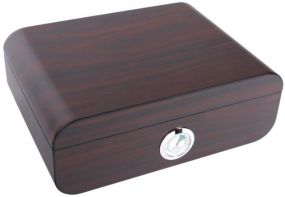 Humidor 50 szál szivar részére, cédrusfa szivar tároló doboz, párásítóval, külső hygrométerrel, barna, ovál - Angelo