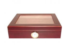 Humidor 30 szál szivar részére, cédrusfa szivar doboz, üvegtető, párásítóval, hygrométerrel - bordó, Angelo