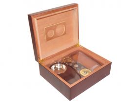 Humidor 40 szál szivar részére, cédrusfa szivar tároló doboz, párásítóval, hygrométerrel - bordó + AJÁNDÉK szett!