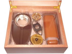 Humidor 40 szál szivar részére, cédrusfa szivar tároló doboz, párásítóval, hygrométerrel - bordó + AJÁNDÉK szett!