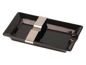 Szivar hamutál - Porcelán, fekete - fém szivartartó betéttel