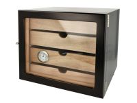 Humidor szekrény 80 szivar részére, matt fekete, üveg ajtós, 4 fókos, zárható - Angelo
