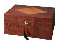 Humidor 80 szivar részére, spanyol cédrusfa, intarziás szivar doboz, párásítóval, digitális higrometerrel - intarziás