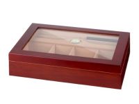 Gasztro humidor 80 szál szivarnak, spanyol cédrusfa, üvegtető, párásító és hygrométer - matt cseresznye szivartartó doboz