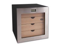 Humidor szekrény 80 szivar részére, négyszögletes szivar tároló szekrény, fém keretes üveg ajtóval, külső hygrometerrel - Angelo