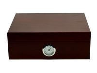 Humidor 30 szivar részére, bordó cédrusfa szivartartó doboz, párásítóva és külső hygrometerrel