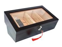 Gasztro szivar humidor - spanyol cédrusfa, üvegtető, párásító és hygrométer - sötétbarna, Angelo